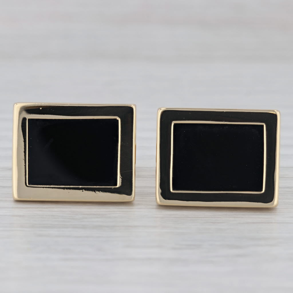 Gray Tiffany & Co Onyx Cufflinks 18k Yellow Gold Folding Backs