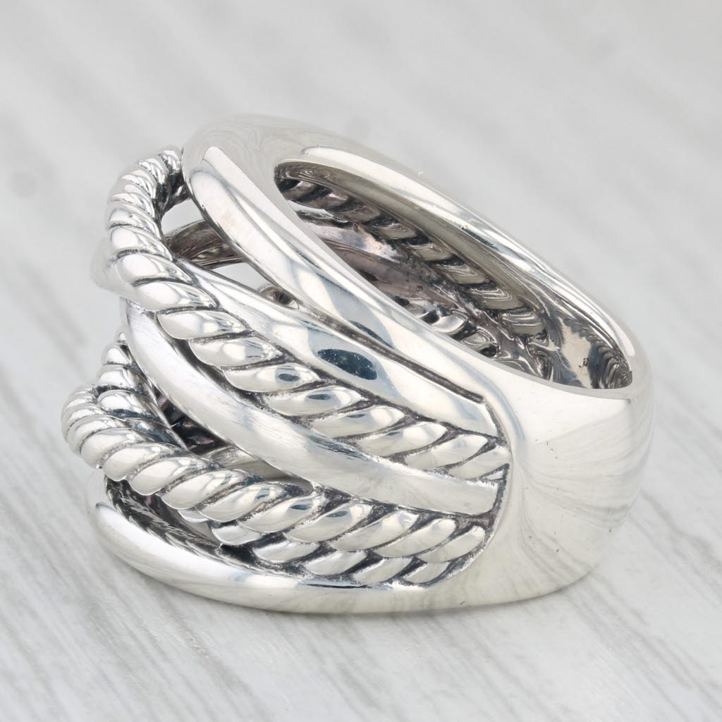 Light Gray David Yurman Wide Crossover Cable Ring Sterling Silver Size 6