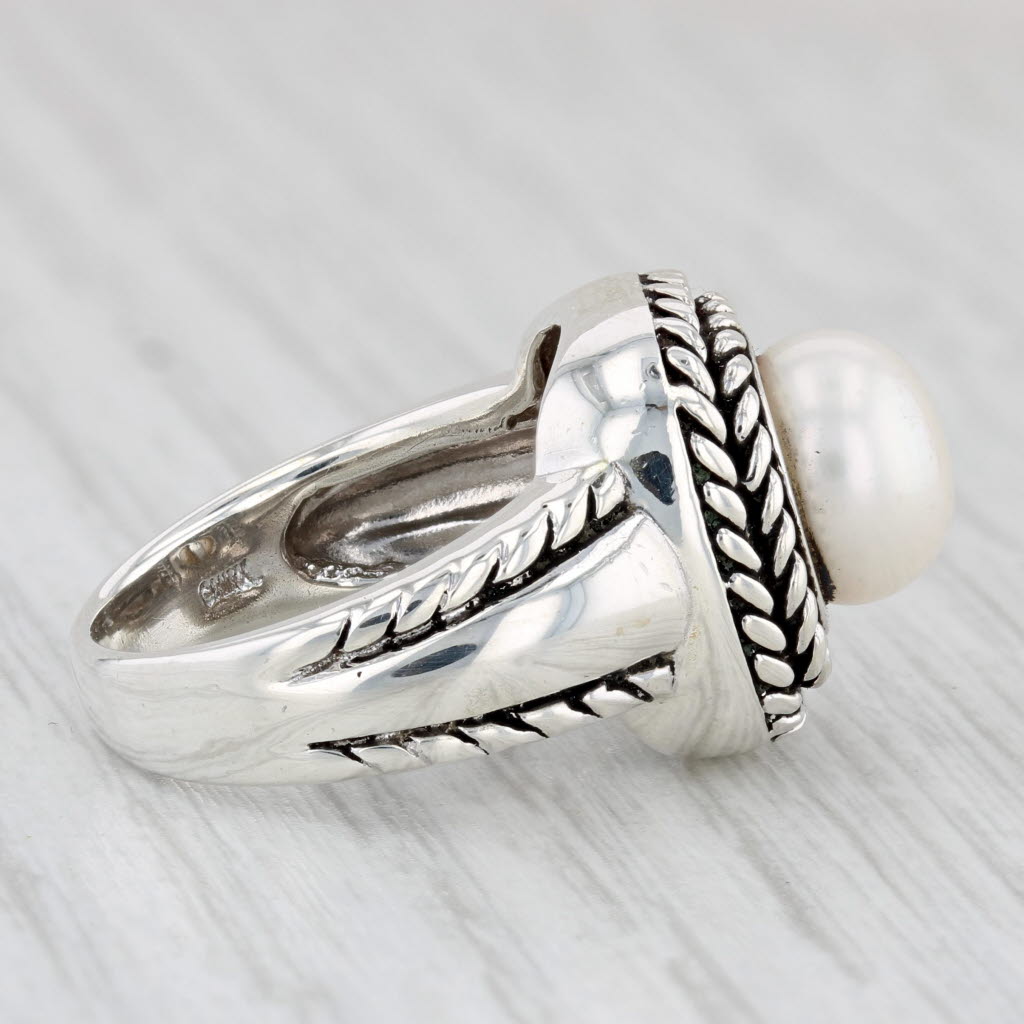 Light Gray Judith Ripka Cultured Button Pearl Ring Sterling Silver Size 6 Solitaire