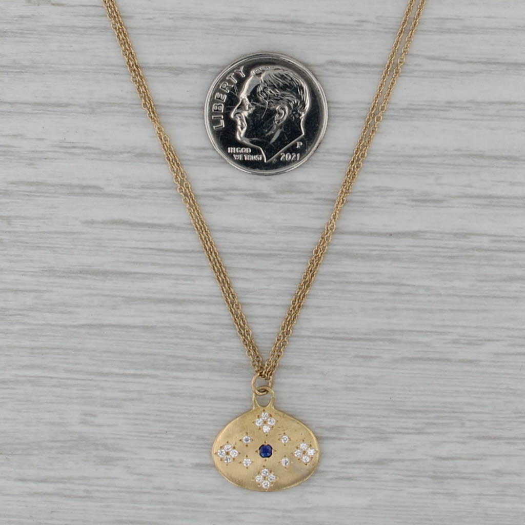 0.10ctw Sapphire Diamond Pendant Necklace 18k Yellow Gold 16.25" Cable Chain