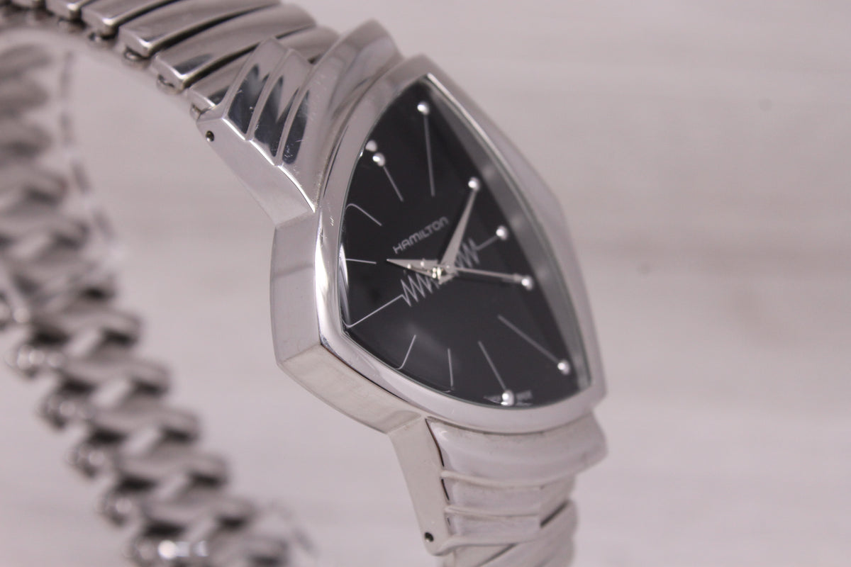 Hamilton Ventura Flex 32mm Quartz Watch Stainless Steel H244112 Swiss Black Dial