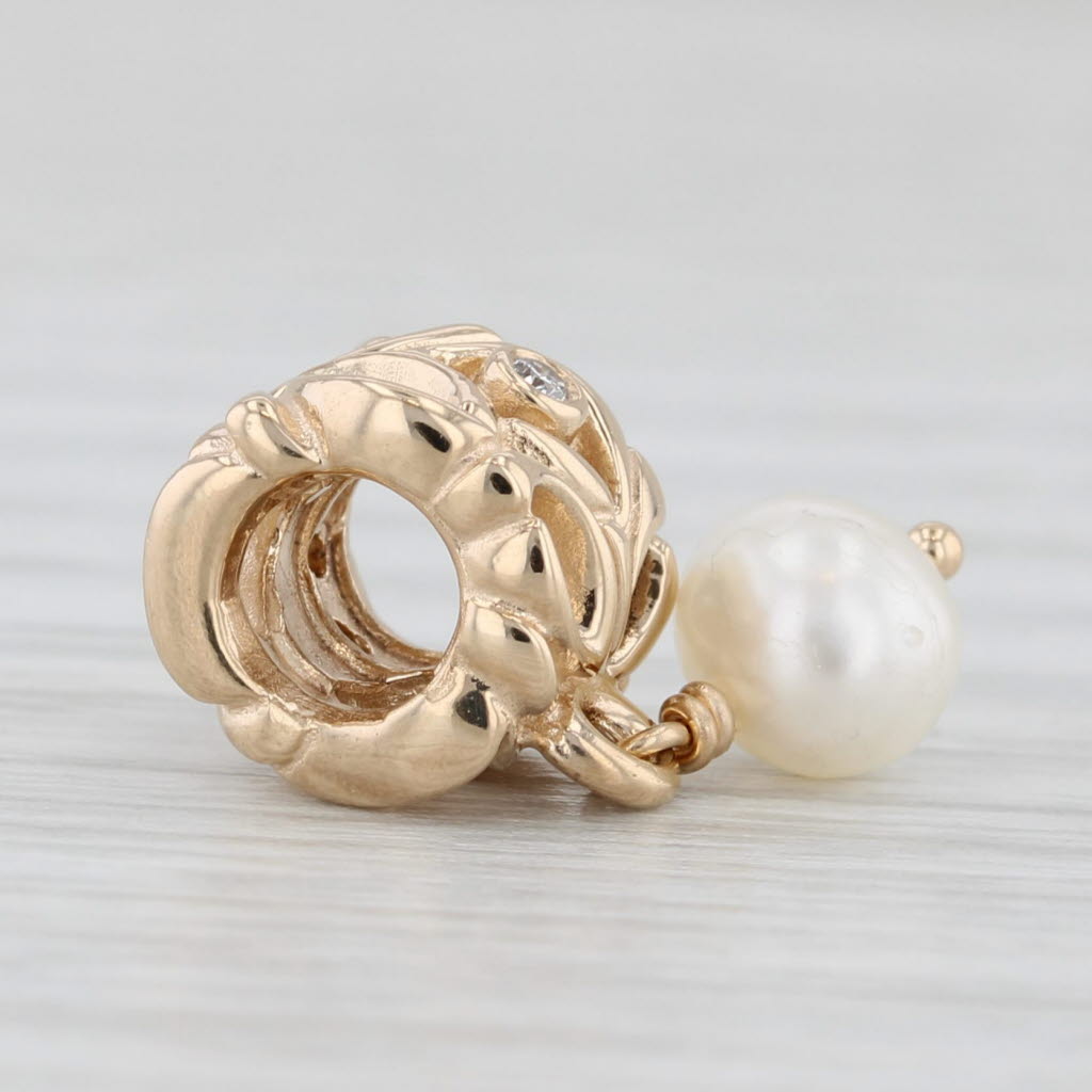 Light Gray Authentic Pandora Secret Pearl Dangle Charm 750460D 14k Gold Retired Bead