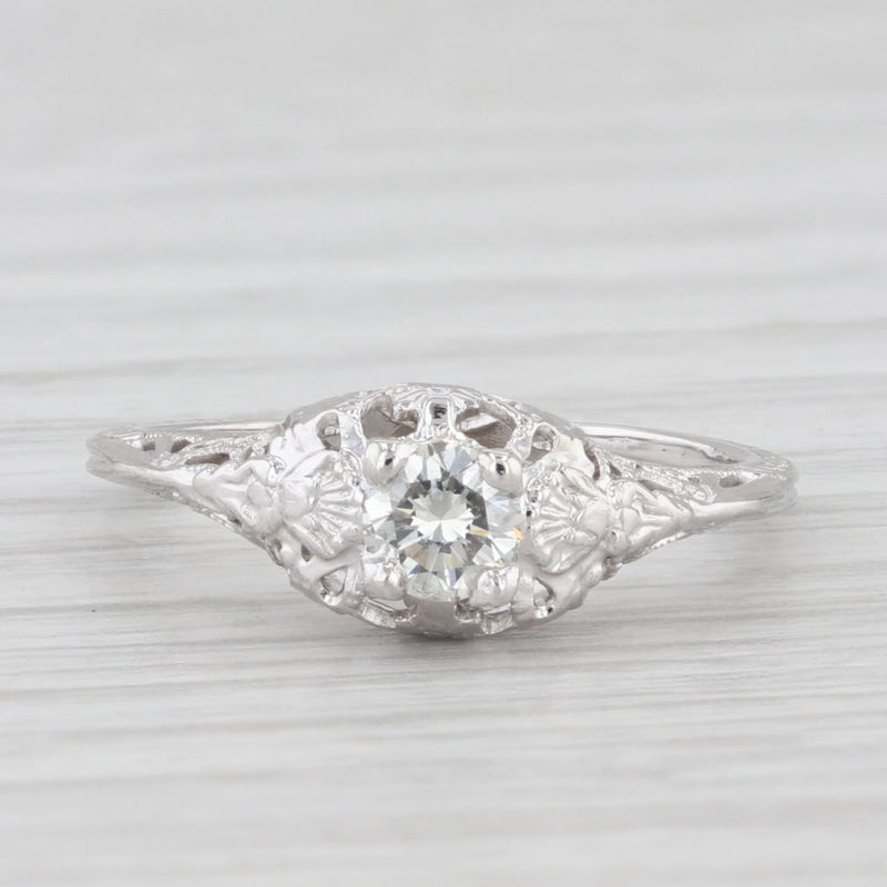 0.30ct Round Diamond Solitaire Engagement Ring 18k White Gold Filigree Size 4.75