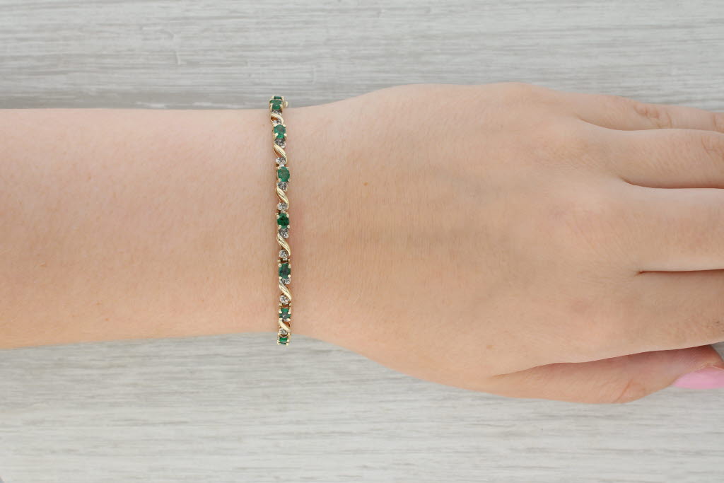 Tan 2.38ctw Emerald Diamond Tennis Bracelet 10k Yellow Gold 7" 3.6mm