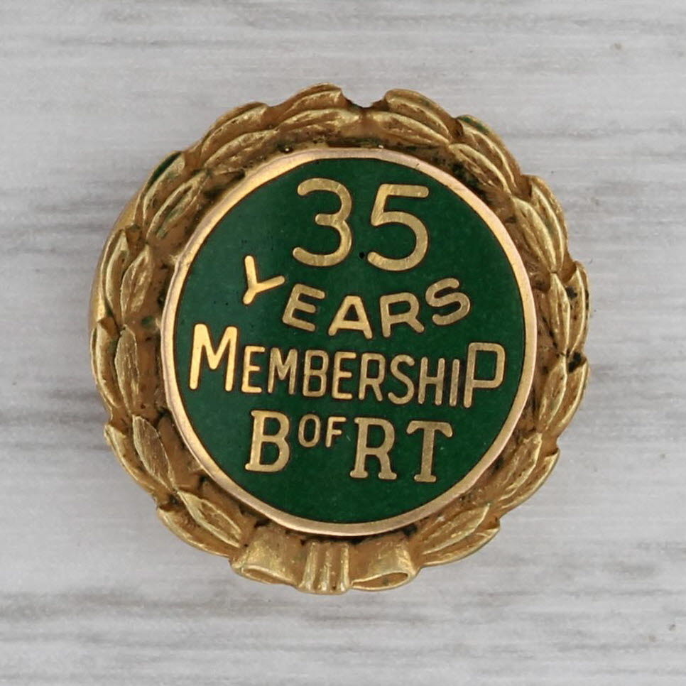 Dark Gray Brotherhood of Railroad Trainmen 35 Year Service Pin 10k Gold Enamel Union Stamp