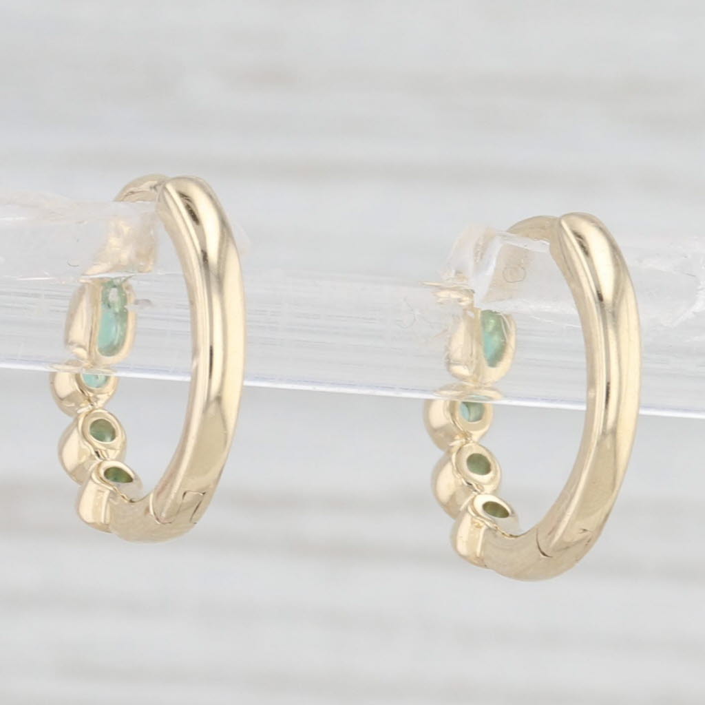 Light Gray New 0.10ctw Emerald Small Hoop Huggie Earrings 10k Yellow Gold