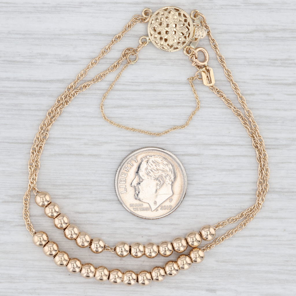 Light Gray Starter Double Rope Chain Slide Charm Bracelet 14k Gold Bead Spacers
