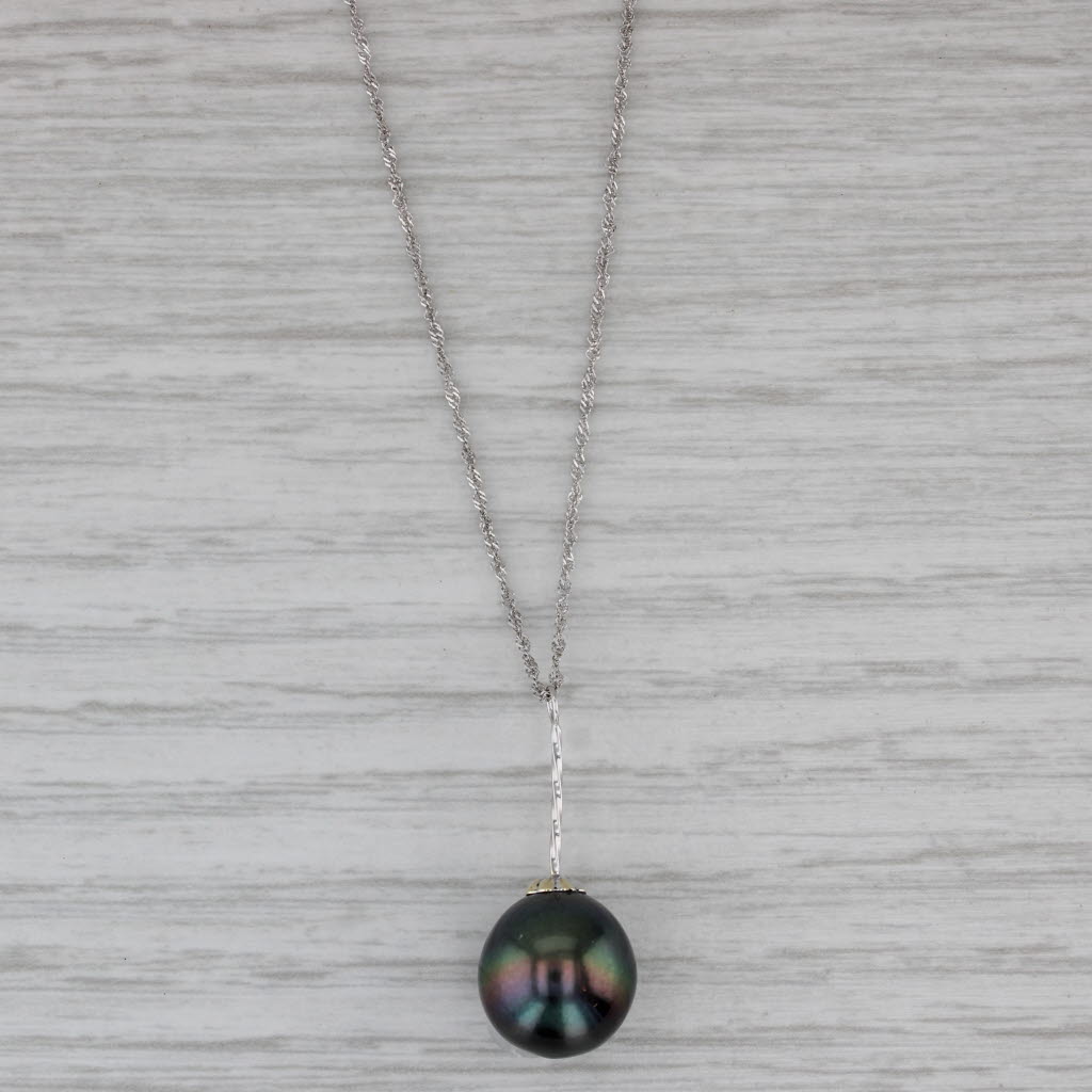 Gray Effy Cultured Black Pearl Pendant Necklace 14k White Gold 17.5" Singapore Chain
