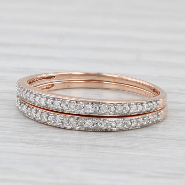 Set of 2 Diamond Wedding Bands 10k Rose Gold Stackable Rings Size 6.25