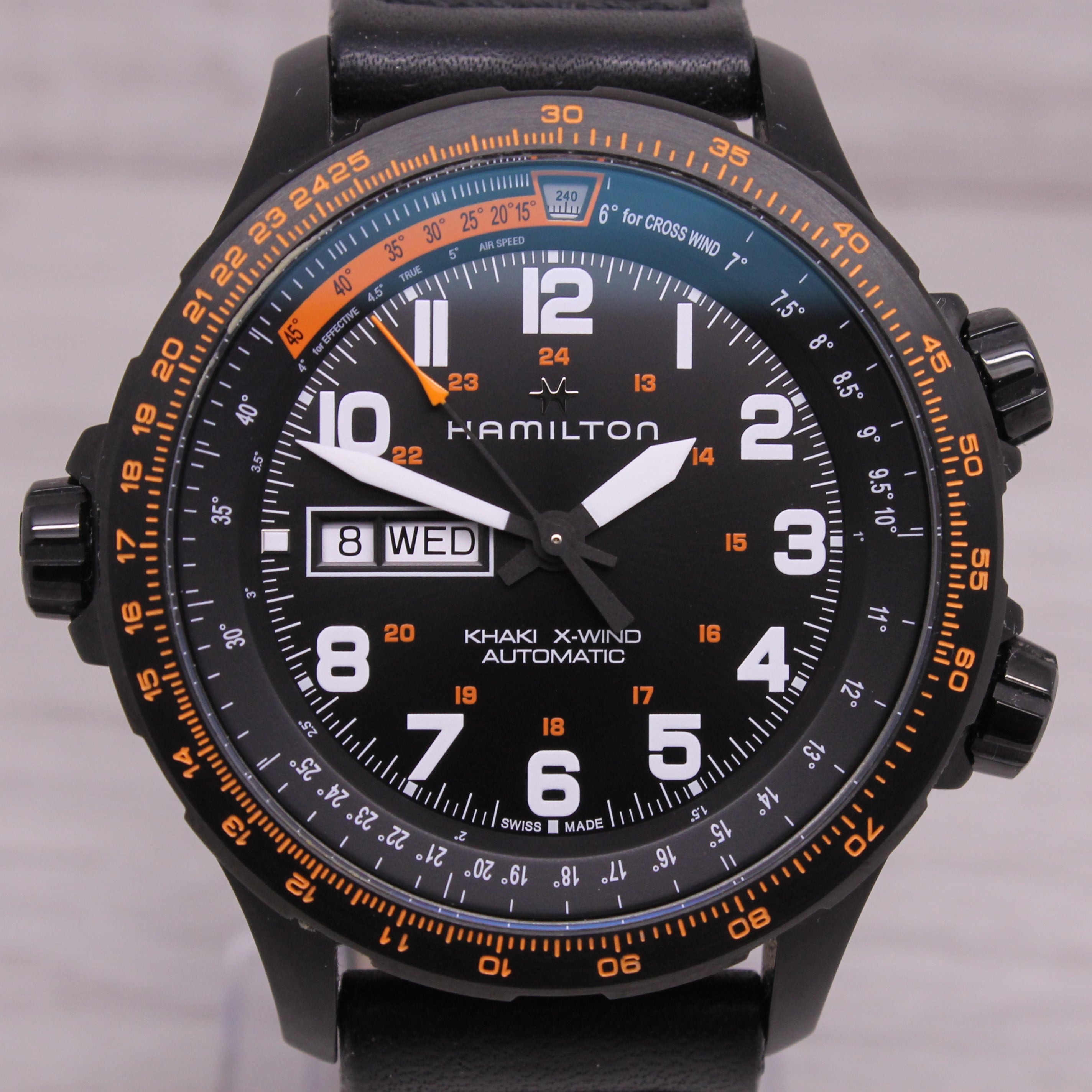 Gray Hamilton Khaki X Wind 45mm Black PVD Automatic Mens Watch Original Strap Box