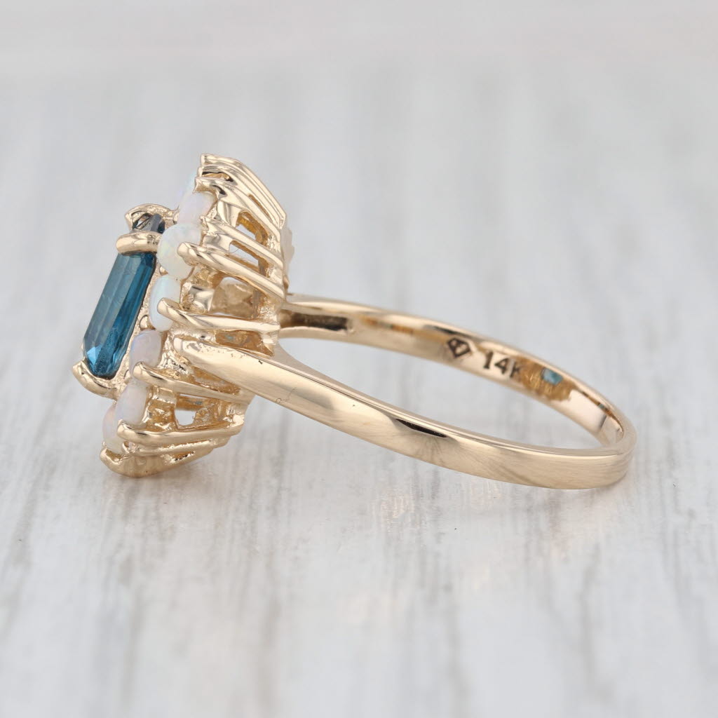 1.70ct Blue Topaz Opal Halo Ring 14k Yellow Gold Size 8