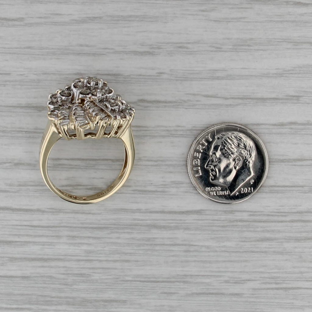 2ctw Diamond Cluster Cocktail Ring 10k Yellow Gold Size 10 Flower Swirl