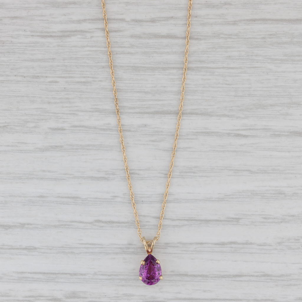 Gray Garnet Teardrop Pendant Necklace 14k Yellow Gold 18" Rope Chain