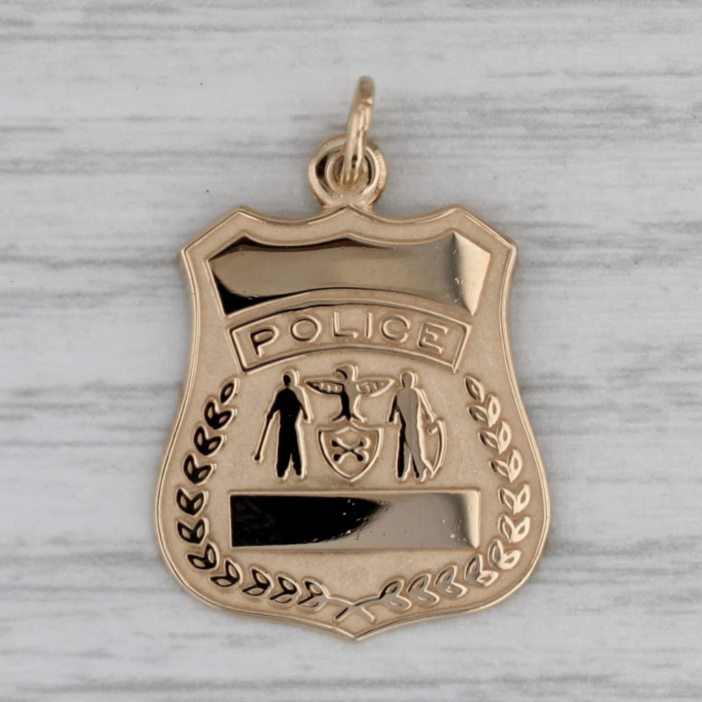 Dark Gray Shield Badge Pendant 14k Yellow Gold Charm Engravable