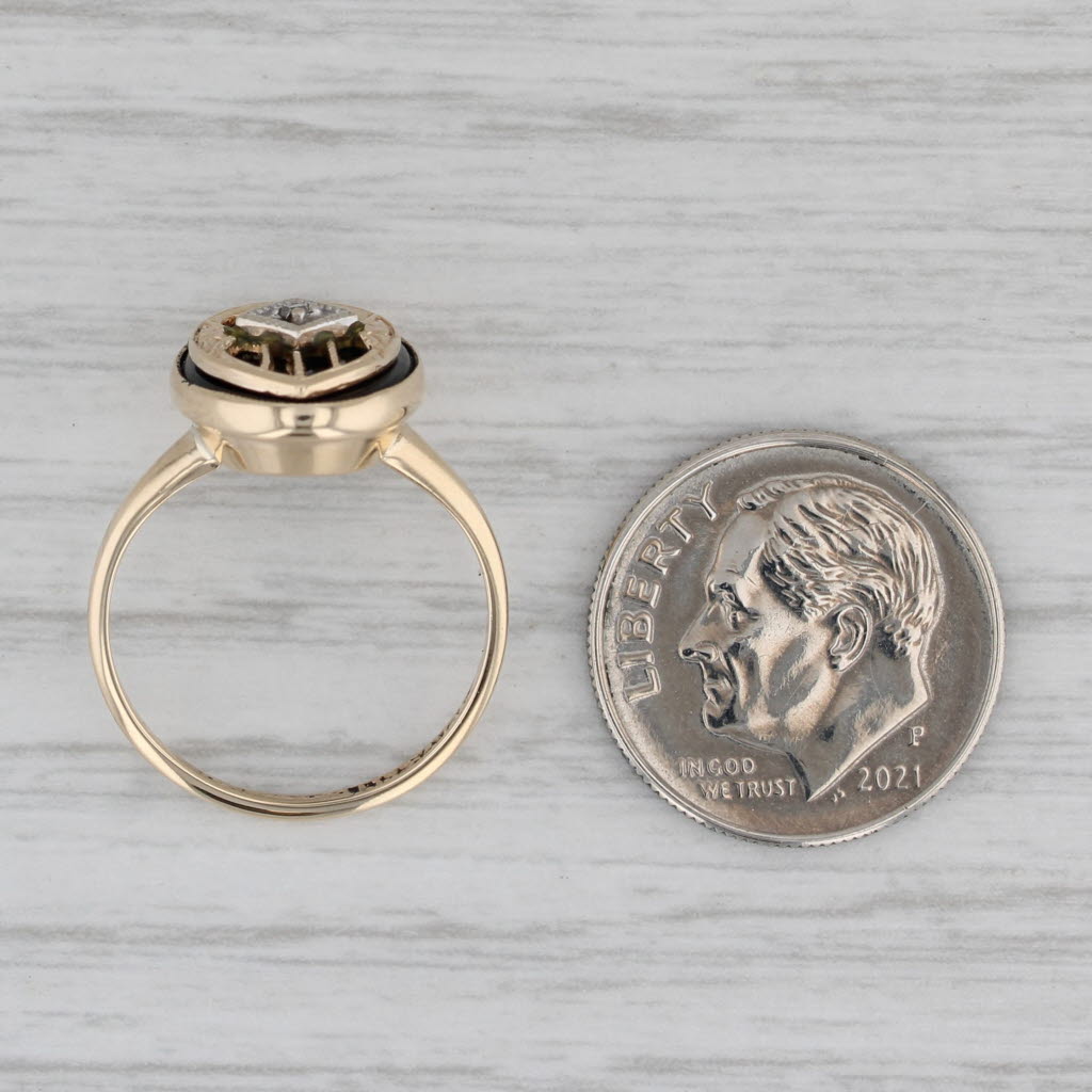 Gray Vintage Onyx Signet Ring 10k Yellow Gold Diamond Accent