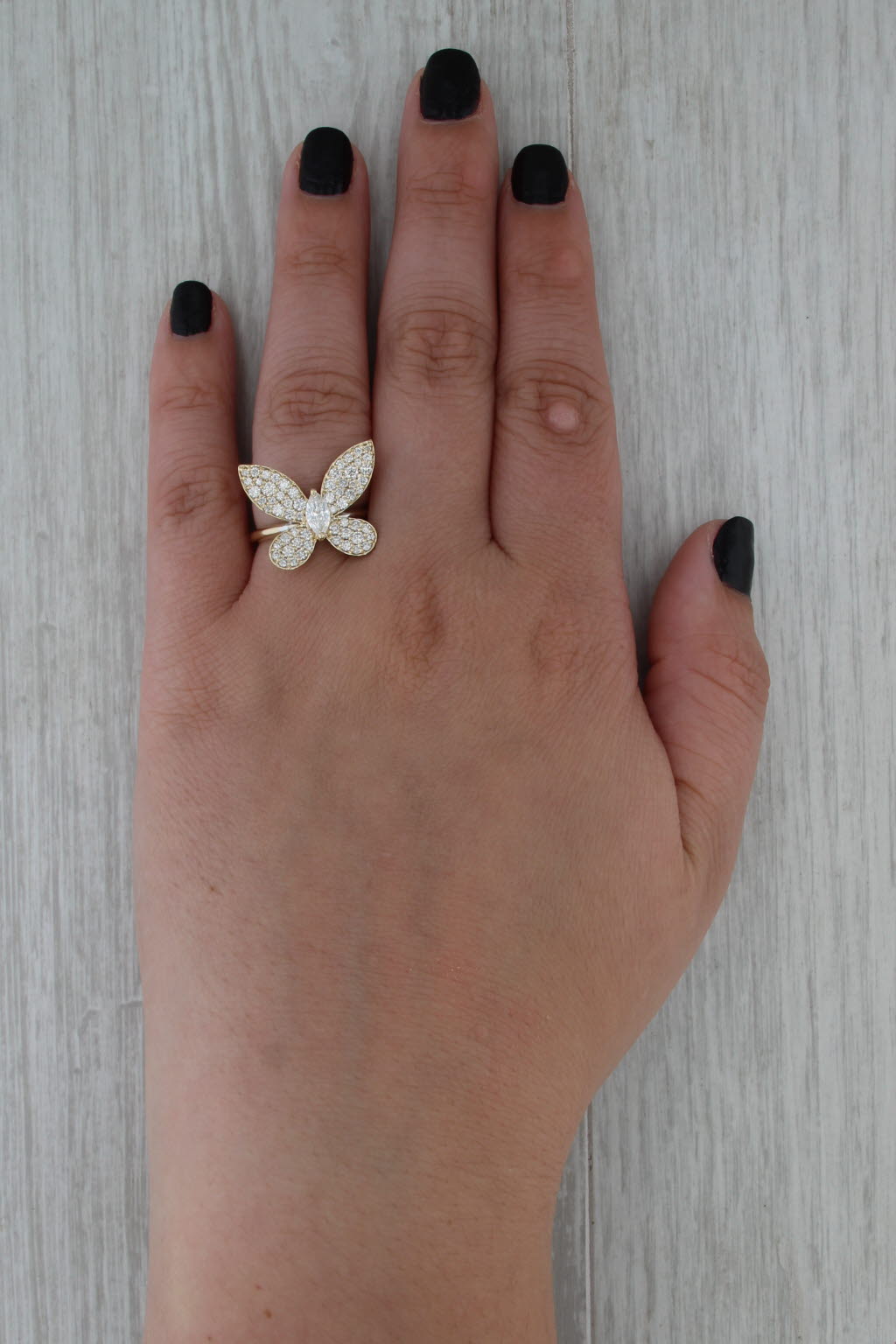 1.36ctw Pave Diamond Marquise Butterfly Ring 14k Yellow Gold Size 7 Coctail