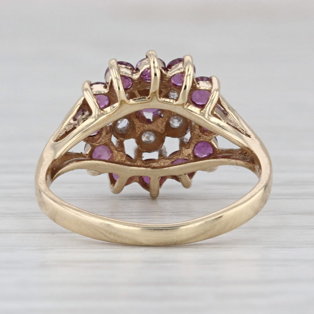 0.95ctw Ruby Sapphire Diamond Cluster Flower Ring 10k Yellow Gold Size 5.25