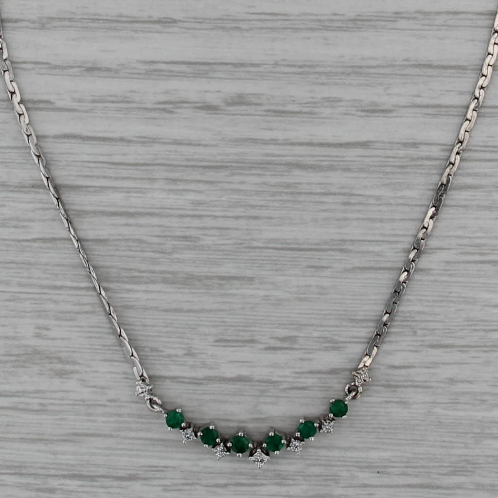 0.48ctw Emerald Diamond Pendant Necklace 14k White Gold C-Link Chain 16"