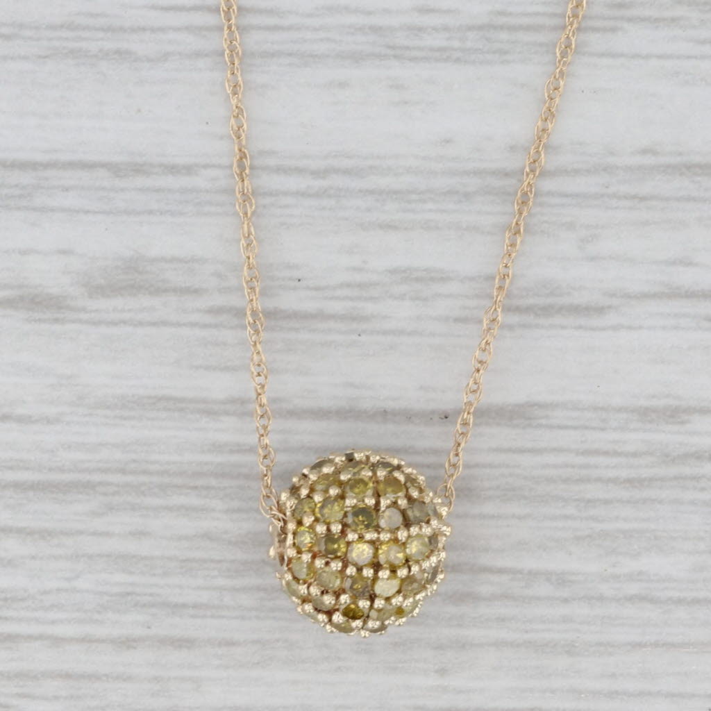 0.75ctw Yellow Diamond Pave Bead Pendant Necklace 10k Gold 18.5" 0.8mm COA