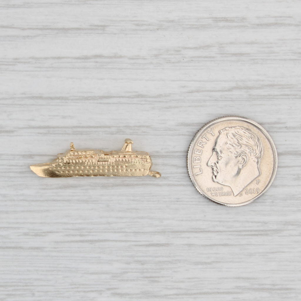 Light Gray Vintage Ecstasy Cruise Ship Charm 14k Yellow Gold Souvenir Pendant