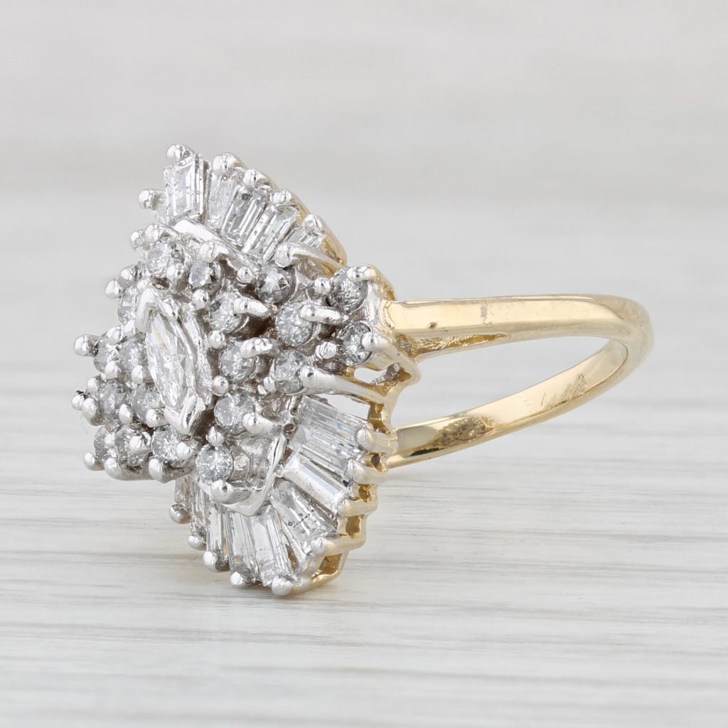 Light Gray 0.79ctw Diamond Cluster Ring 14k Yellow Gold Size 6