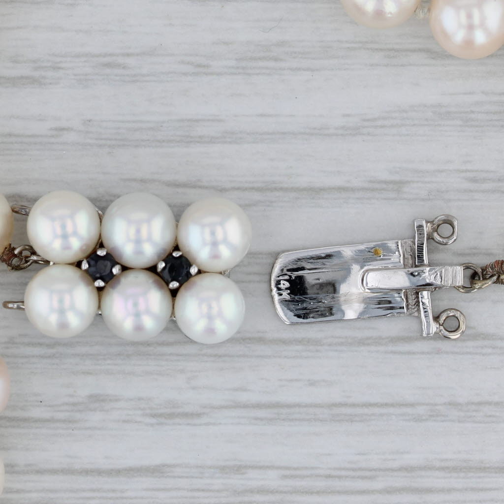 Gray Cultured Pearl Single Strand Necklace Sapphire Accents 14k Gold 17.25"