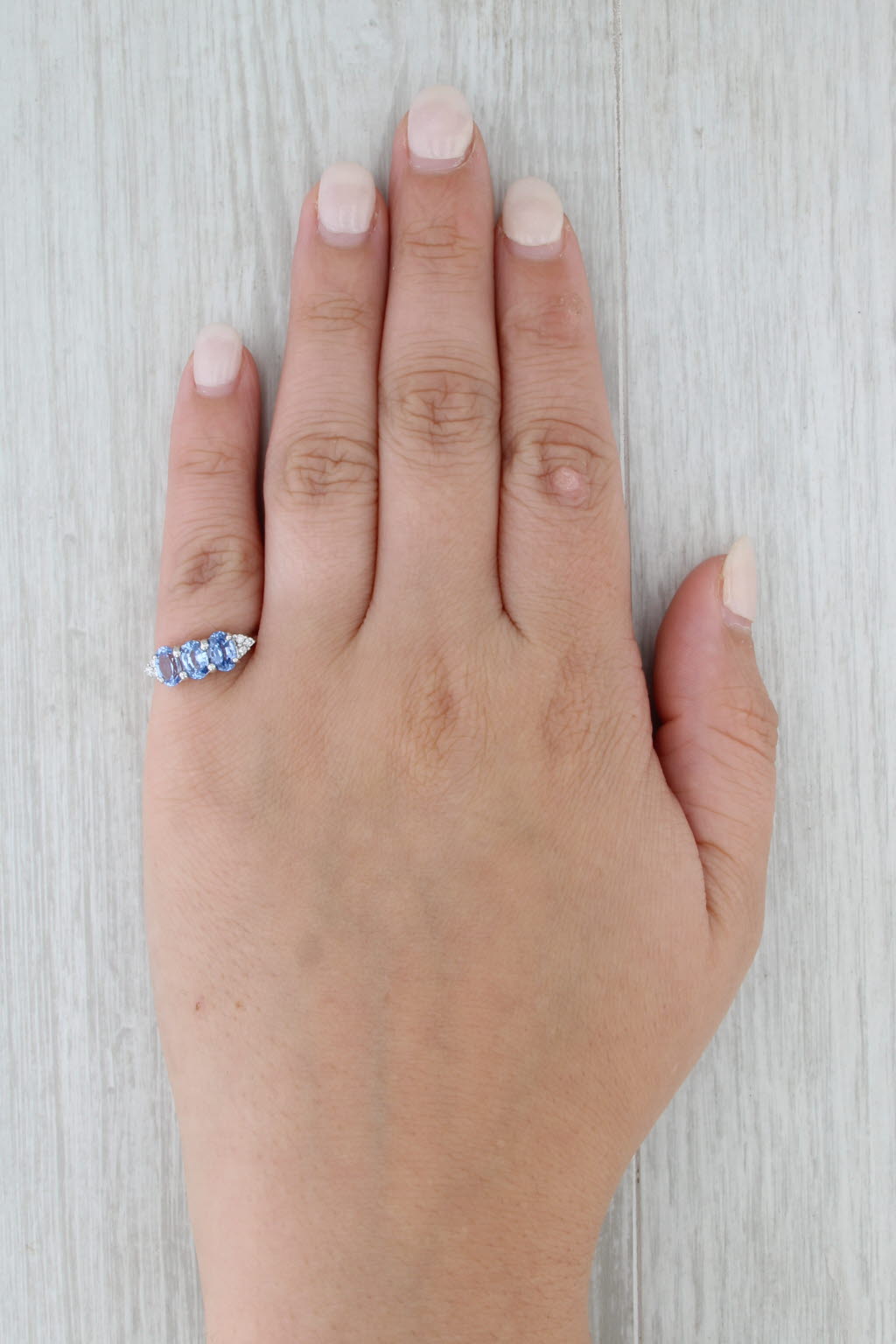 1.96ctw Blue Sapphire Diamond 3-Stone Ring 14k White Gold Size 5