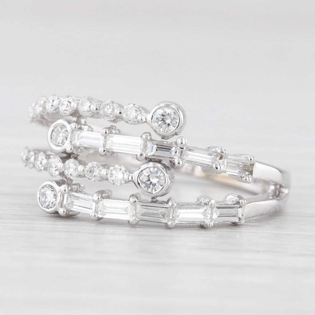 Light Gray 0.77ctw Diamond Bypass Ring 18k White Gold Size 6.5 Multiband Deisgn