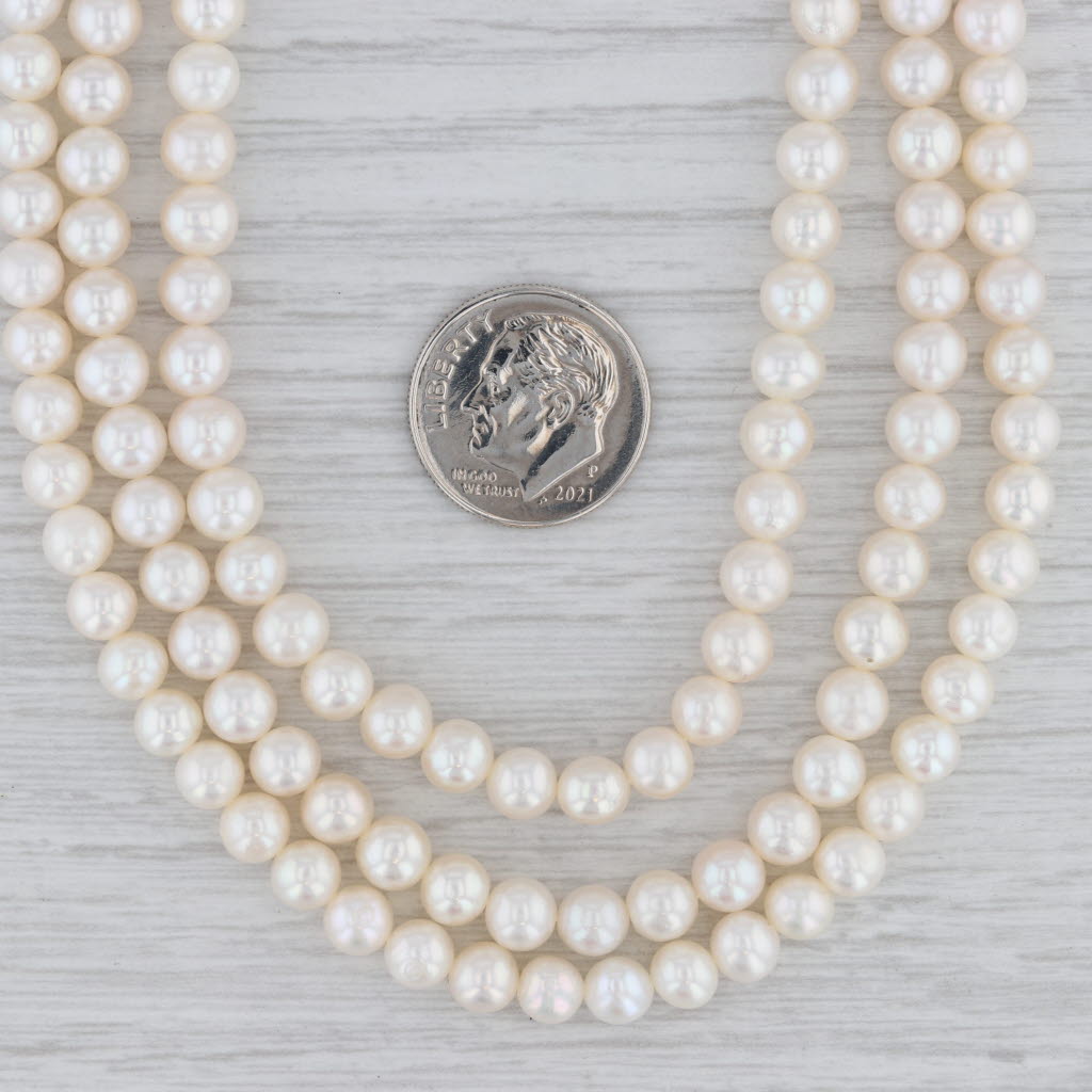 Gray Cultured Pearl Layered 3-Strand Necklace 14k Yellow Gold Clasp 16.25"