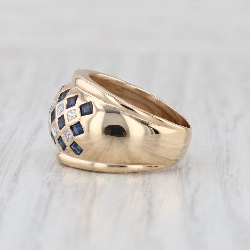 0.80ctw Blue Sapphire Diamond Dome Ring 14k Yellow Gold Size 5.5 Cocktail