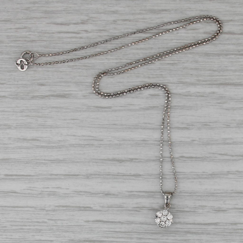 0.20ctw Diamond Flower Cluster Pendant Necklace 14k White Gold 16" Bead Chain