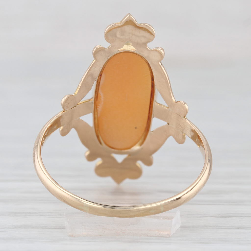 Vintage Carved Oval Shell Cameo Ring 10k Yellow Gold Size 10.5