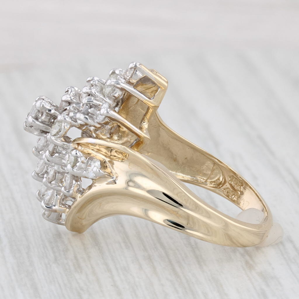 Light Gray 1.30ctw Diamond Cluster Bypass Ring 10k Yellow Gold Size 7.25 Cocktail