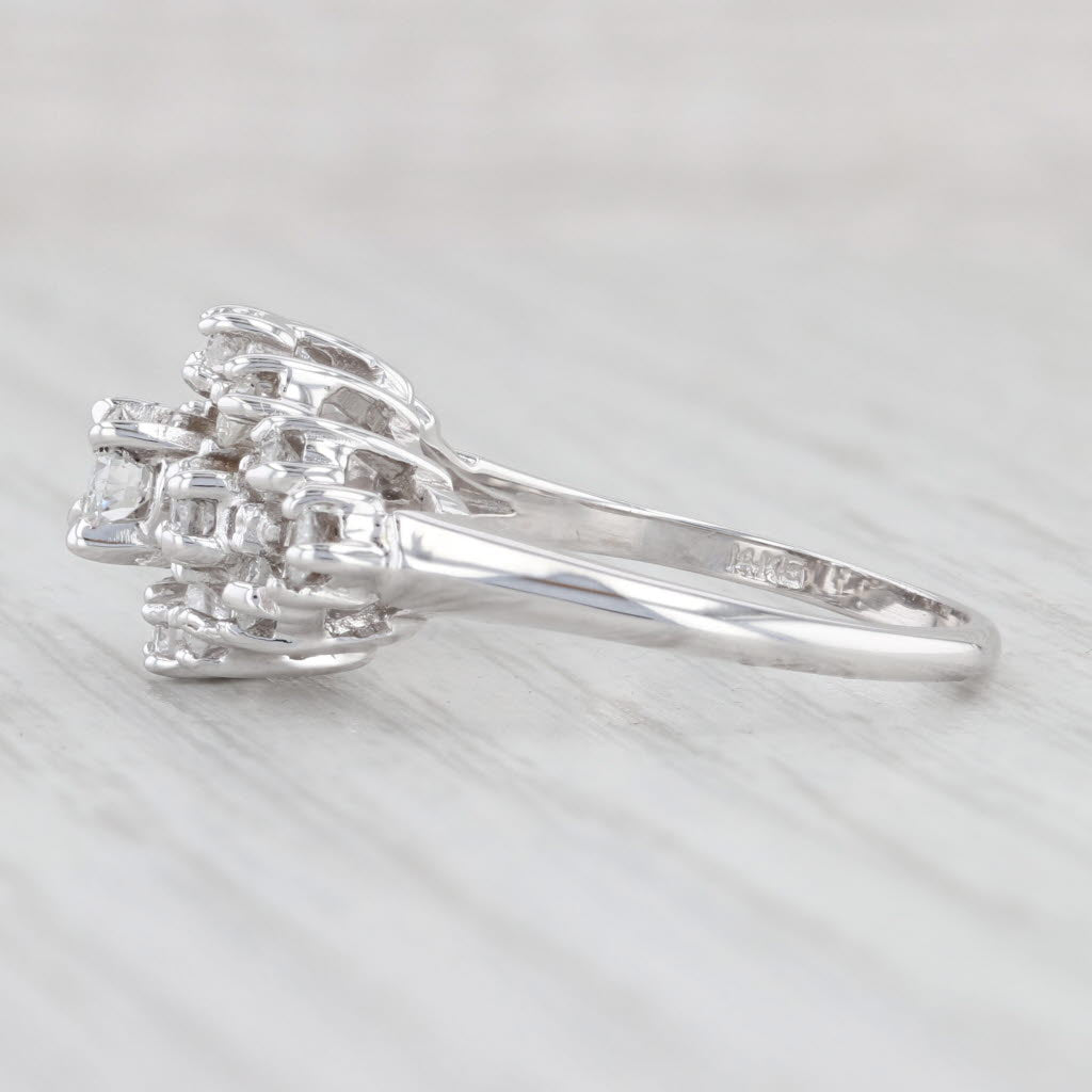 Light Gray 0.86ctw Round Diamond Cluster Ring 14k White Gold Size 7.5 Engagement Cocktail