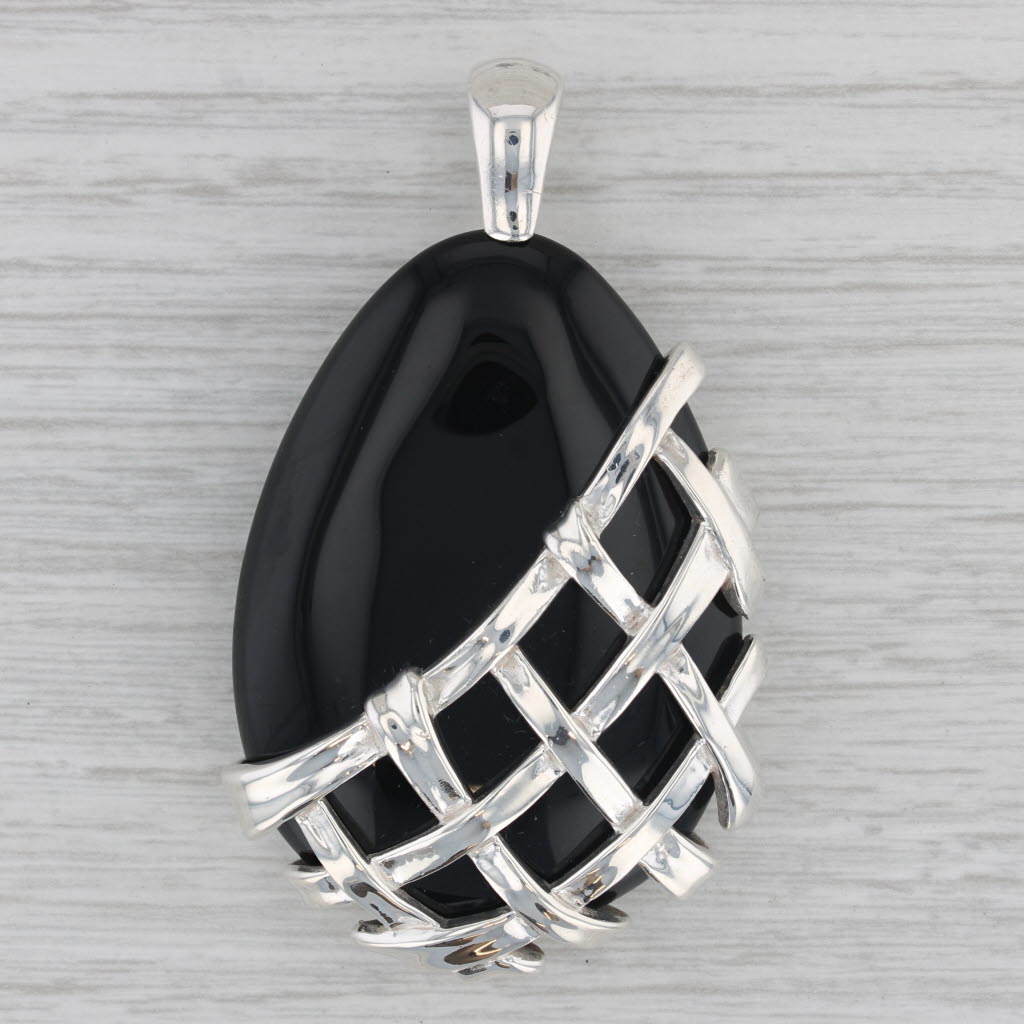 Gray Slane & Slane Onyx Statement Enhancer Pendant Sterling Silver Basket Weave