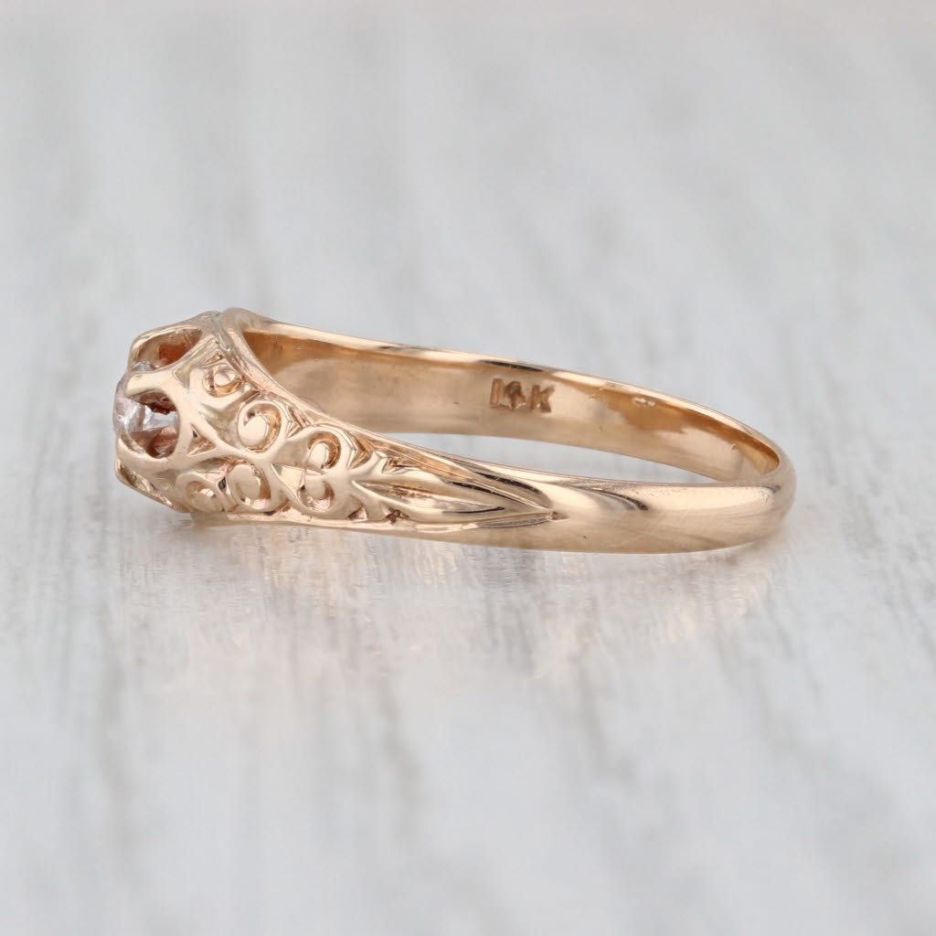 0.14ct Antique Old Mine Cut Diamond Solitaire Ring 14k Yellow Gold Size 6.75