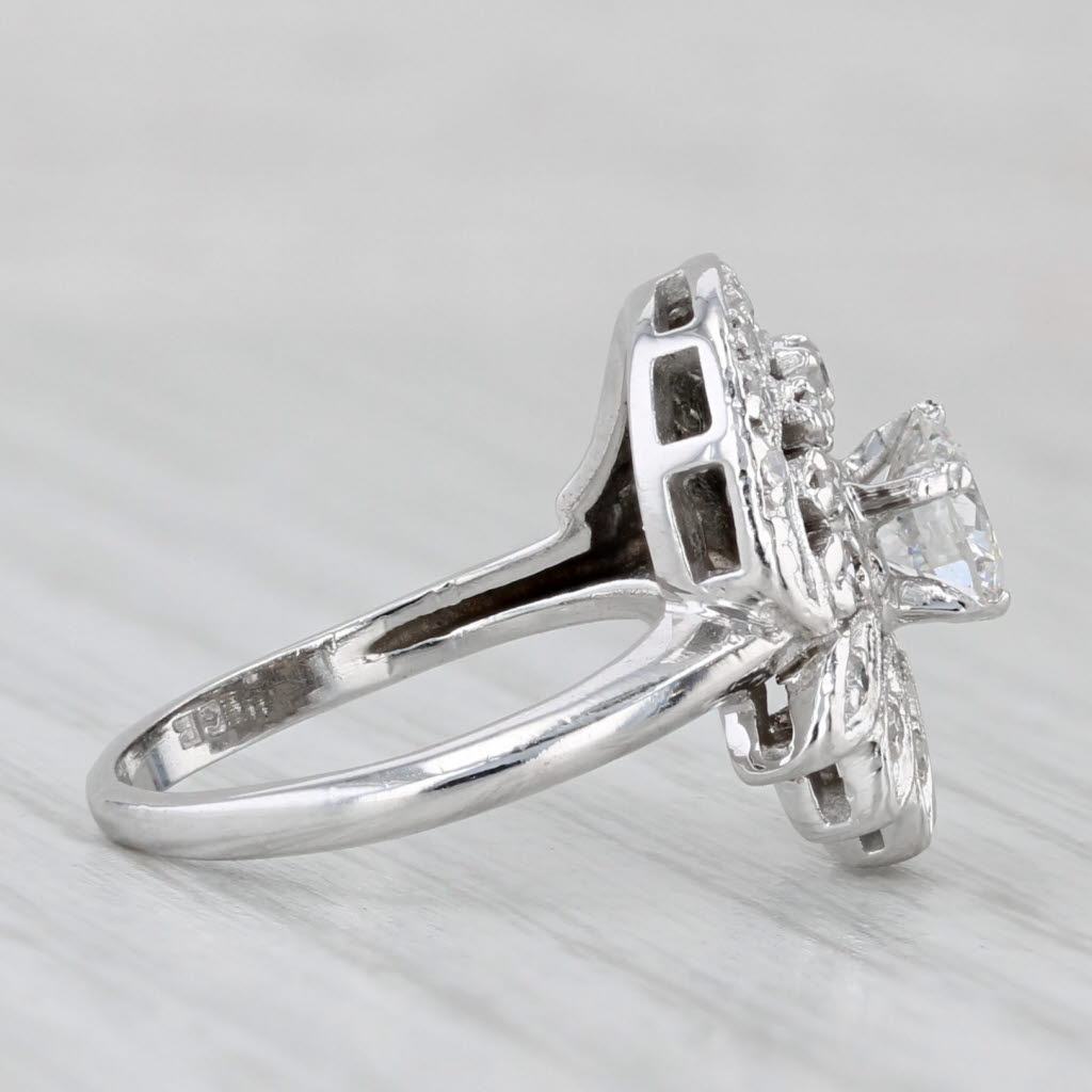Light Gray Vintage 0.64ctw Round Diamond Flower Engagement Ring 14k White Gold Size 4