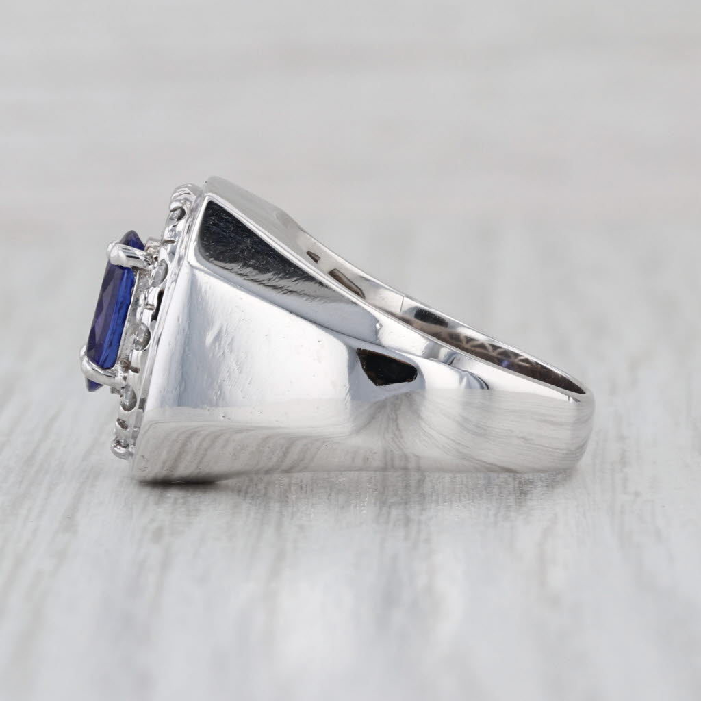 3ctw Tanzanite Diamond Halo Ring 14k White Gold Size 9 Men's