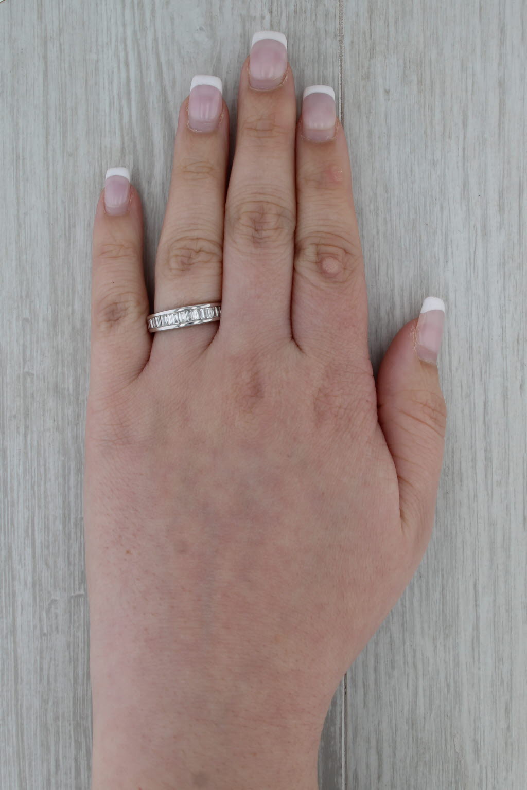 1.60ctw Channel Set Diamond Wedding Band 14k White Gold Size 7.75 Stackable Ring