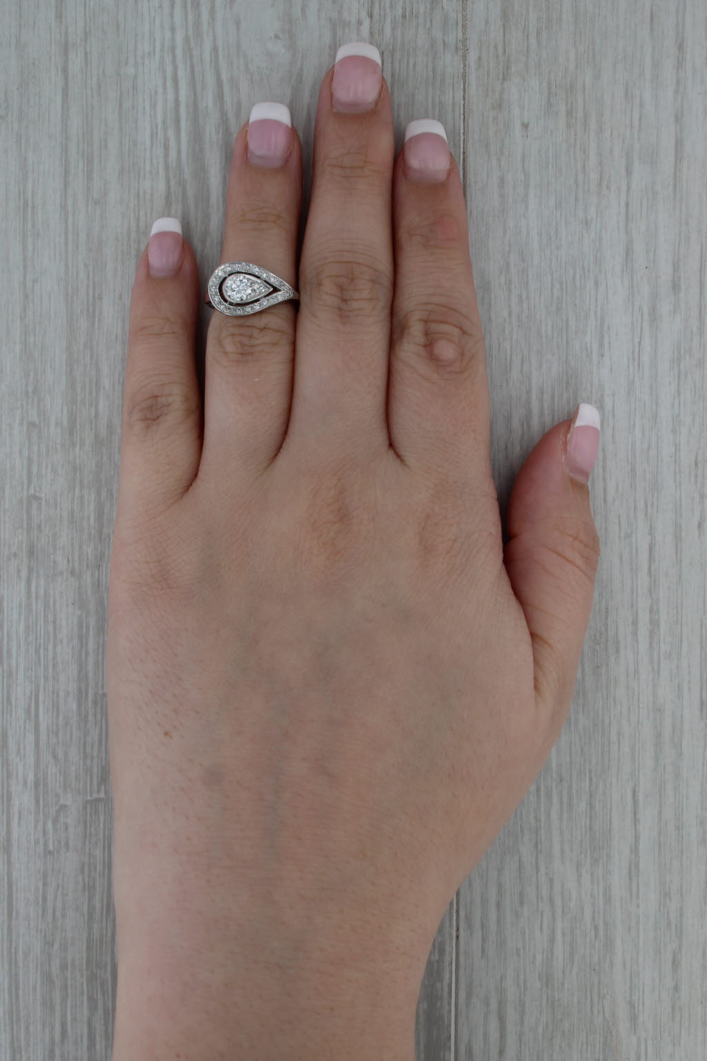 0.59ctw Diamond Teardrop Halo Ring 14k White Gold Size 4.25