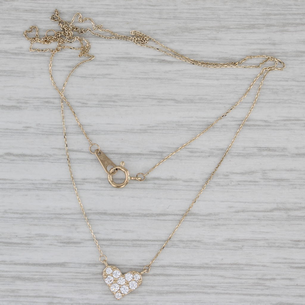 Gray 0.18ctw Cubic Zirconia Heart Pendant Necklace 14k Yellow Gold 16" 18"