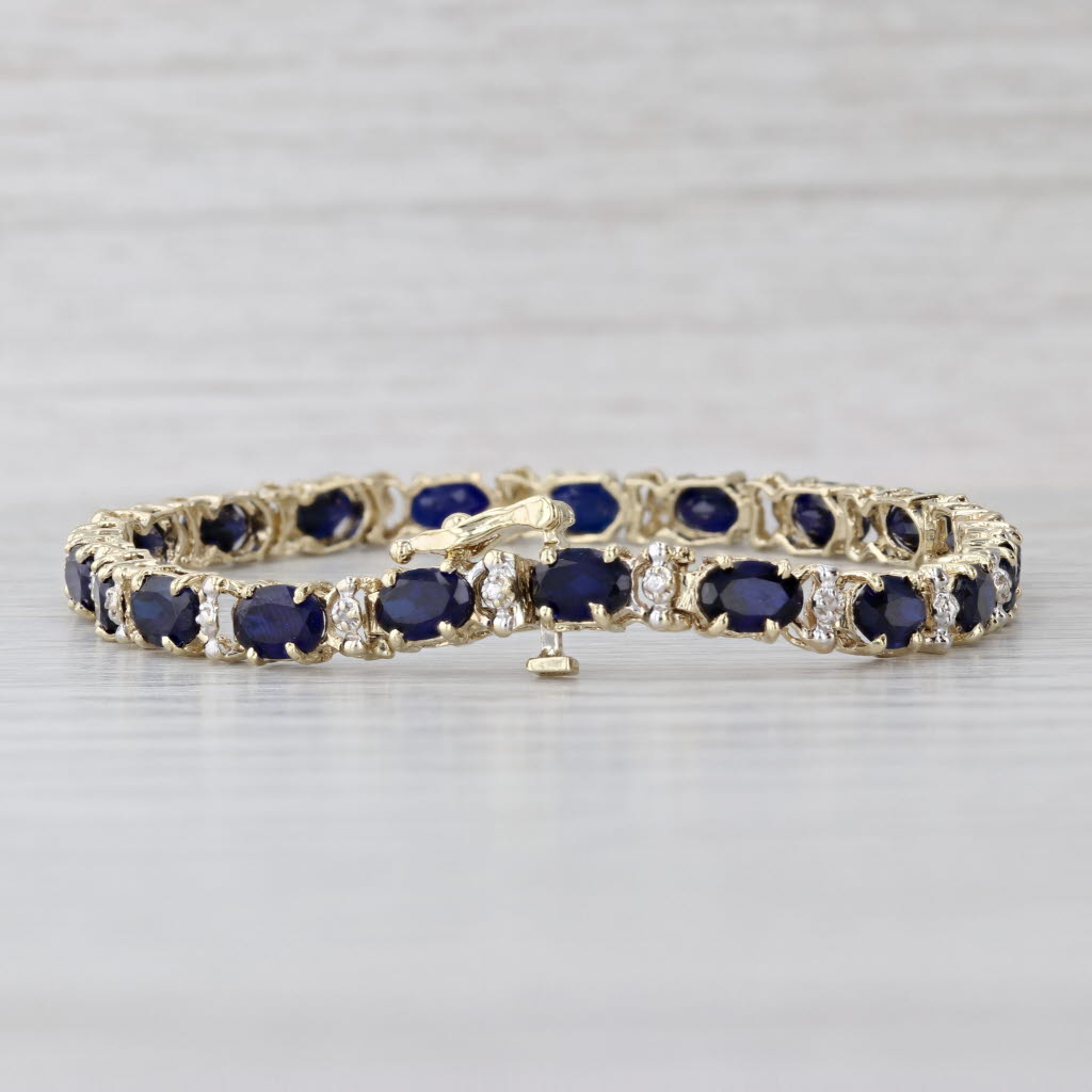 Lab Created Blue Sapphire Diamond Tennis Bracelet 10k Yellow Gold 6.75" 4.8mm