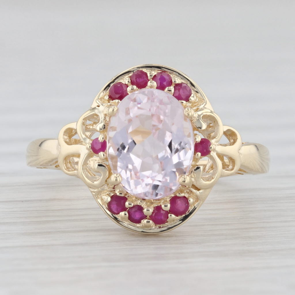 Light Gray 2.30ctw Pink Kunzite Red Ruby Ring 14k Yellow Gold Size 7.25