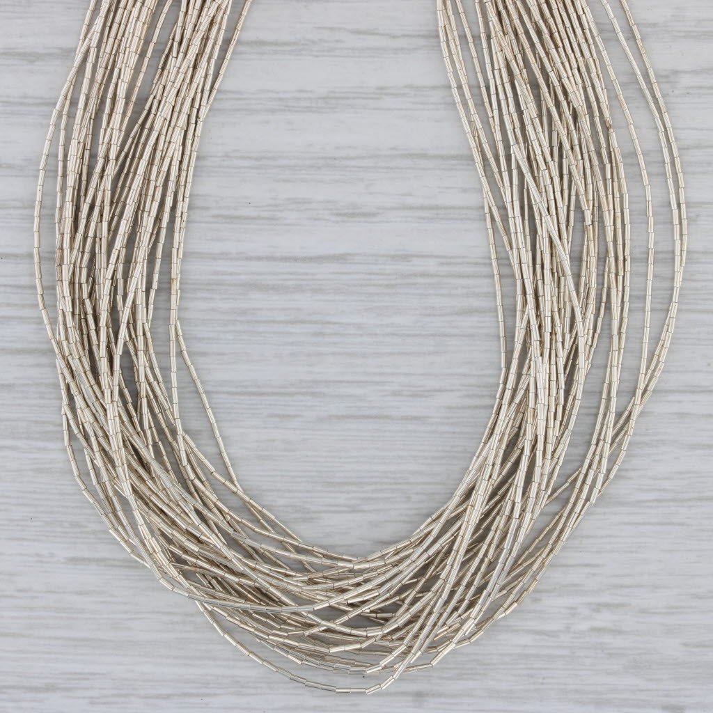 Gray Vintage Native American Liquid Silver Necklace Sterling Silver 23.5"