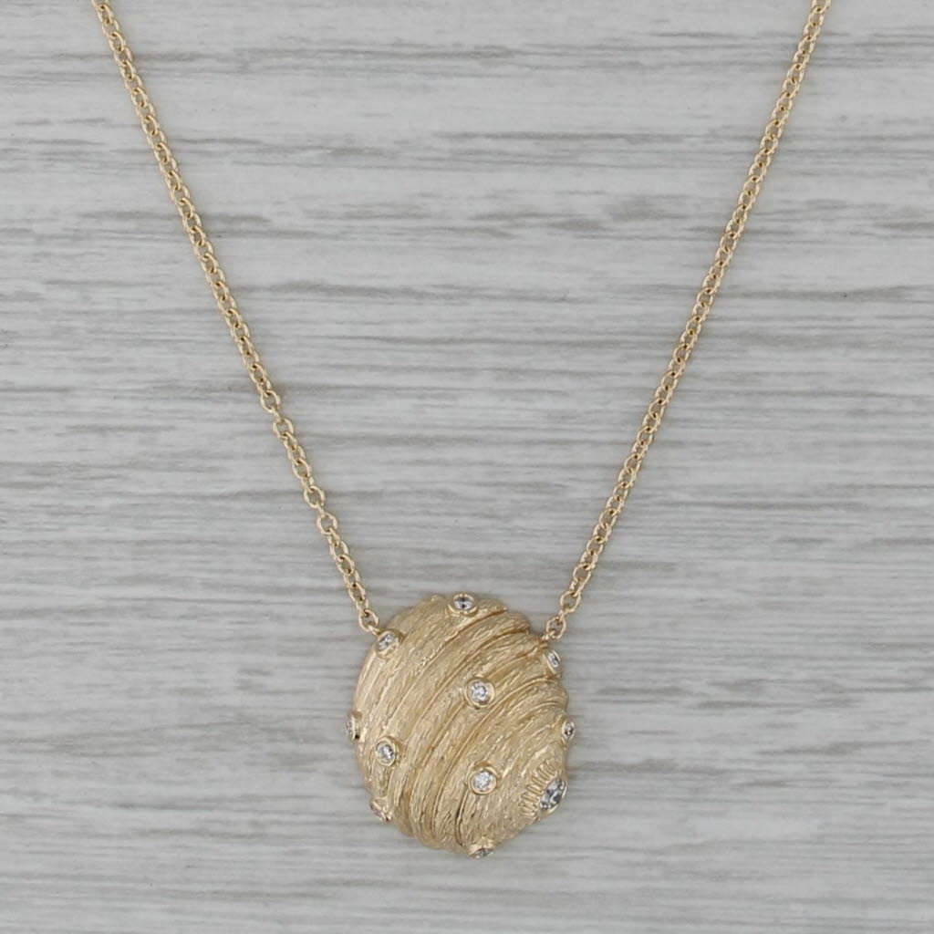 New 0.20ctw Diamond Beehive Pendant Necklace 14k Gold Adjustable Cable Chain