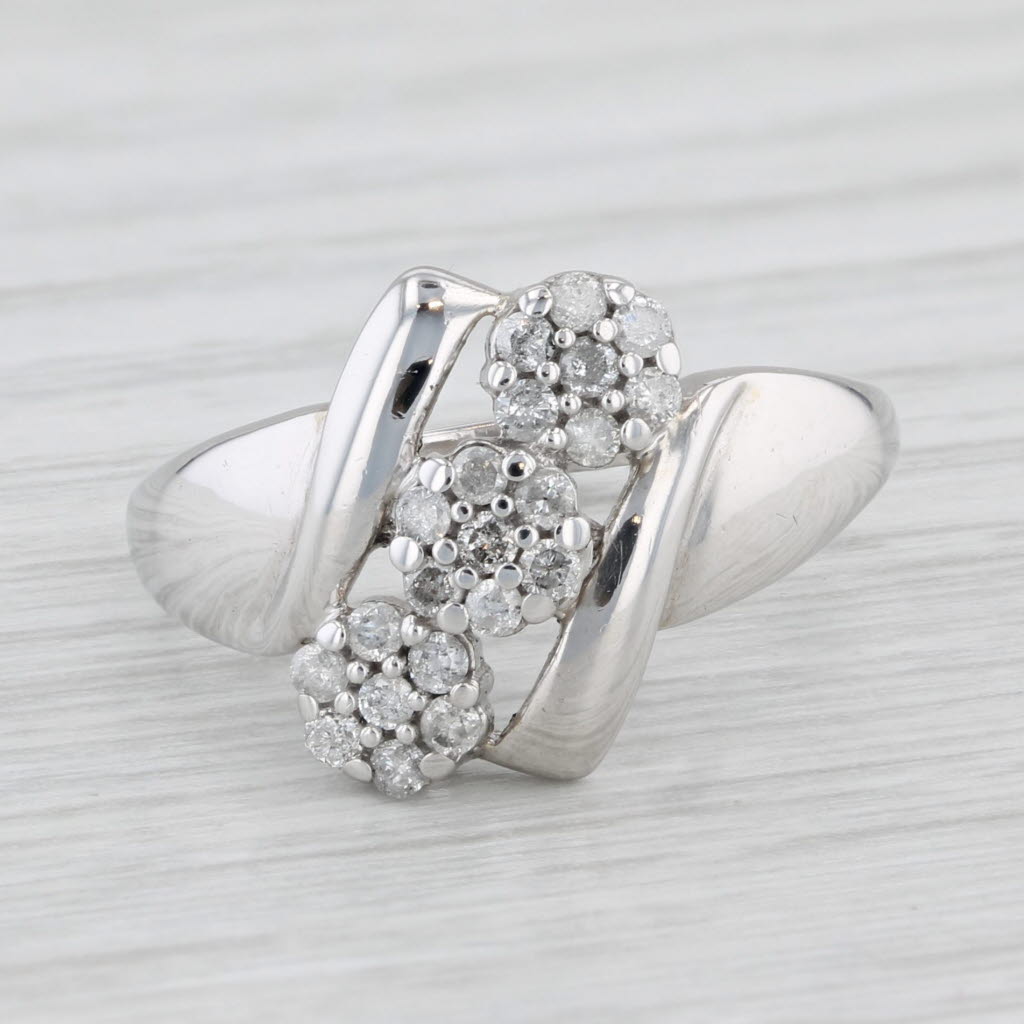 Light Gray 0.33ctw Diamond Cluster Bypass Ring 10k White Gold Size 7.25