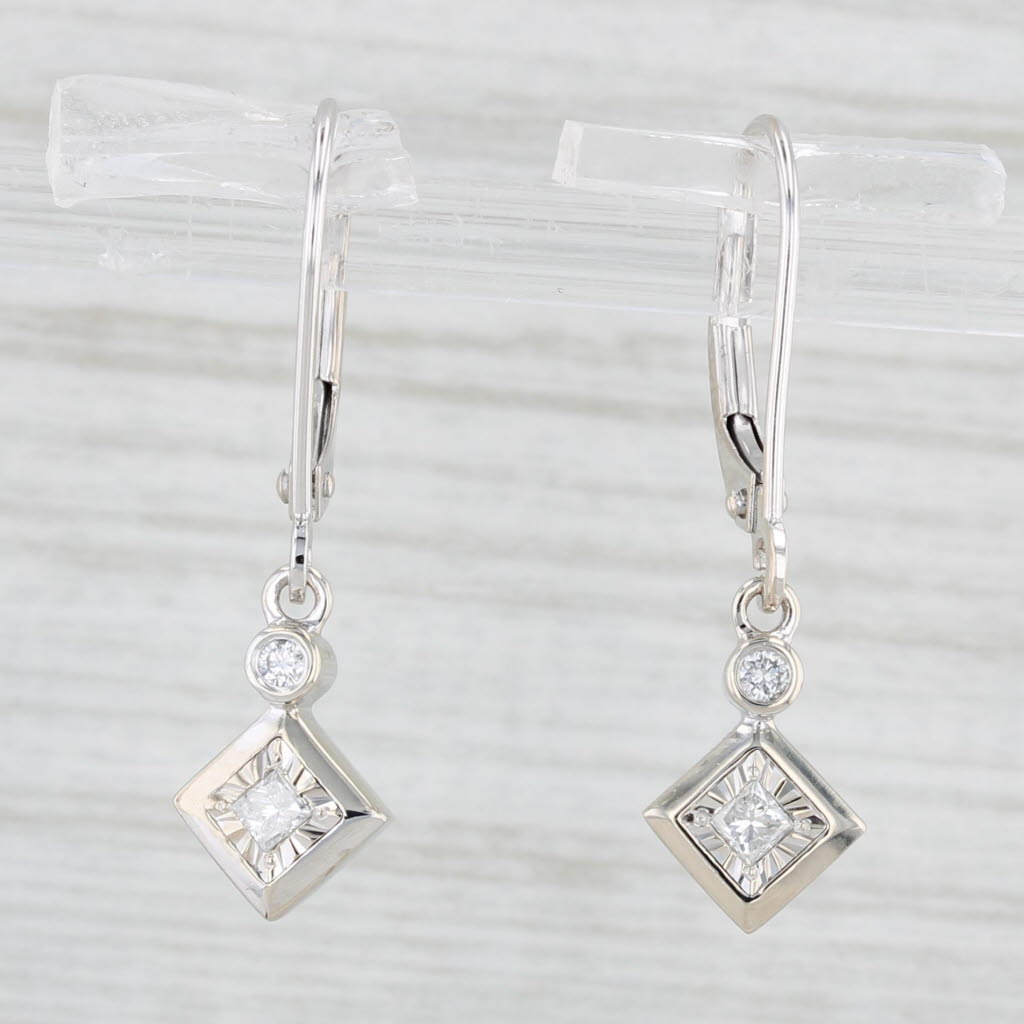 Light Gray 0.15ctw Diamond Dangle Earrings 10k White Gold Lever Backs