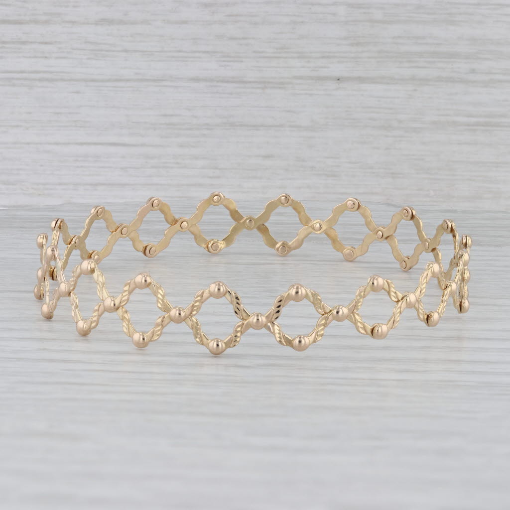Gray Expandable Mesh Ring Bracelet 10k Gold Size 3.5 Band up to 8" Statement Bangle