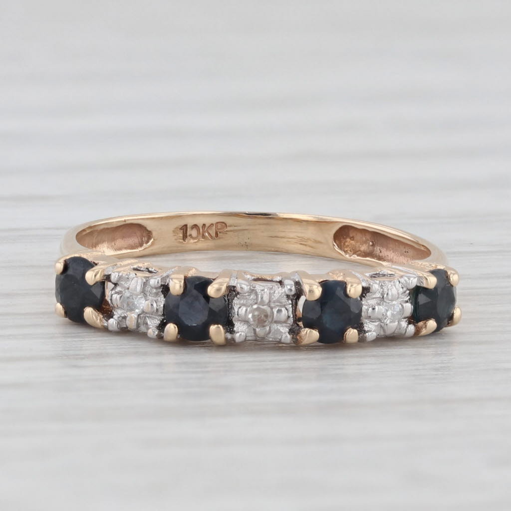 Light Gray Blue Sapphire Diamond Stackable Ring 10k Yellow Gold Size 4.75