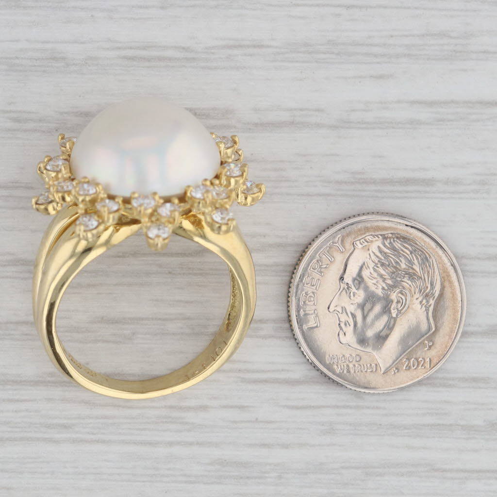 Gray Kurt Wayne Mabe Pearl Diamond Halo Flower Cocktail Ring 18k Yellow Gold Sz 7.75